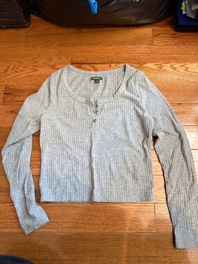 wild fable Light Gray Ribbed Henley Long-Sleeve Top
